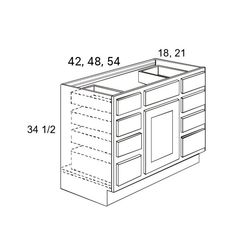 an image of a kitchen cabinet with drawers and cupboards on the bottom, side view