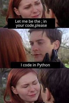 two people are talking to each other with the caption that says, let me be the in your code please i code in python