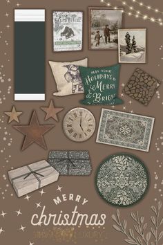 a christmas card with many different items on it