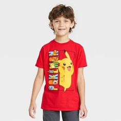 Add some electrifying anime flair to your child's tee collection with this Pokémon Graphic T-Shirt. Made from 100% cotton, this crewneck T-shirt is tailored in a regular fit that hits below the waist to keep them comfortable during any activity. The bright red T-shirt is highlighted by a front illustration of yellow Pikachu standing against vertical, vibrant text that reads "Pokémon" and is filled with many Pokémon characters for added style. Playful Red T-shirt With Character Print, Playful Red Character Print T-shirt, Red Graphic Print T-shirt For School, Red Cotton T-shirt With Cartoon Print, Playful Red T-shirt With Cartoon Print, Playful Red Cartoon Print T-shirt, Red Cotton T-shirt With Character Print, Red Short Sleeve T-shirt For School, Red Cotton School T-shirt