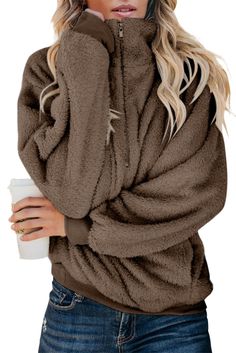 Brown Traverse Pocketed Sherpa Pullover Sweatshirt Cozy Fit Long Sleeve Sweater With Fleece Lining, Casual Long Sleeve Sweater With Fleece Lining, Winter Crew Neck Tops With Fleece Lining, Long Sleeve Fleece-lined Sweatshirt For Fall, Cozy Solid Fleece Tops, Cozy Fit Fleece-lined Winter Tops, Cozy Solid Color Fleece Tops, Cozy Fit Winter Tops With Fleece Lining, Winter Fleece Tops With Fleece Lining