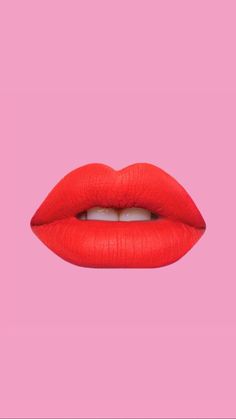 a woman's lips with bright red lipstick and white eyeliners on a pink background