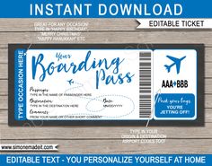 an airplane ticket with the words boarding pass on it