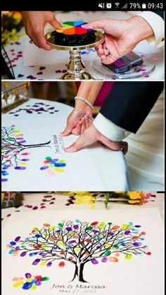 someone is doing something on the table with confetti and fingernails to make it look like they are getting married