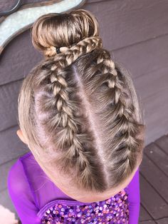 Dance Competition Hair Bun, Competition Gymnastics Hair, Cute Gymnastics Hairstyles For Meets, Girls Recital Hair, Gymnastics Meet Hair Buns, Gymnastics Competition Hair Bun, Gymnastics Comp Hair, Recital Hairstyles For Kids, Tumbling Hairstyles For Kids