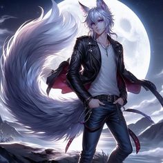 an anime character standing in front of a full moon with his hands on his hips