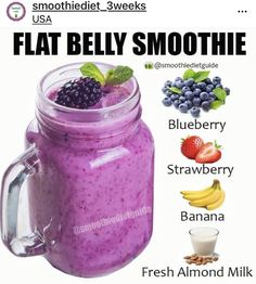 a glass jar filled with blueberry smoothie