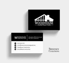 two black and white business cards with the words woodhouse construction on them, one is for