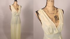 Vintage V-neck Sleep Dress, Vintage V-neck Maxi Dress For Wedding, Vintage V-neck Wedding Nightgown, Vintage V-neck Nightgown For Spring, Summer Wedding Nightgown Bias Cut, Retro Bedtime Dresses For Summer, Vintage Spring Bedtime Dresses, Retro Summer Bedtime Dress, Vintage V-neck Bedtime Dress