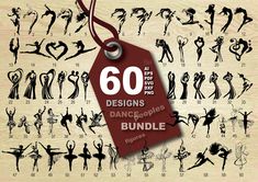 a number of dance related items on a wooden background with the words 60 designs for dance - soles bundle