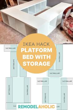 the ikea hack platform bed with storage is shown in this image and it's measurements