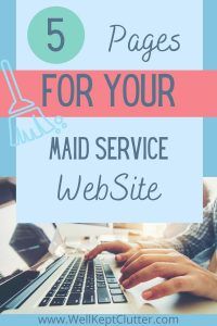 a person typing on a laptop with the words 5 pages for your maid service website