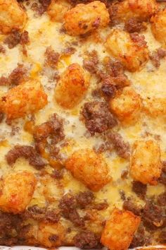 a casserole dish with meat and cheese on it