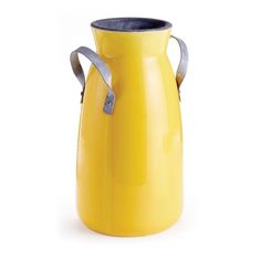 a yellow vase with two handles is shown on a white background for use as a decoration