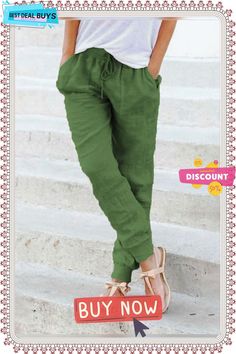 Women Solid Shift Bottoms Casual Pants Solid Ankle-length Bottoms For Summer, Cotton Ankle-length Bottoms In Solid Color, Ankle-length Cotton Bottoms In Solid Color, Solid Color Cotton Ankle-length Bottoms, Ankle-length Solid Color Cotton Bottoms, Green Baggy Bottoms, Green Baggy Bottoms With Solid Color, Relaxed Fit Green Bottoms, Casual Solid Green Bottoms