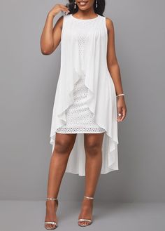 ROTITA White Round Neck Hollow Embroidered Sleeveless Dress fall dresses, womens dresses, macy dresses formal, vinatge dresses #dressesforsale #dresseslover #dresseson, dried orange slices, yule decorations, scandinavian christmas Classic Christmas Dress, Sunmer Dresses, Casual Bridal Dress, White High Low Dress, Macy Dresses, Bustle Dress, White Fashion Casual, Christmas Outfits Women, Formal Cocktail Dress