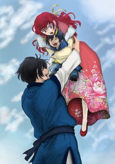 an anime scene with two people holding each other and one person wearing a kimono