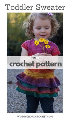 Toddler Crochet Sweater Pattern, Toddler Crochet Sweater, Crochet Toddler Sweater, Toddler Crochet Patterns, Crochet Jumper Pattern, Winding Road Crochet, Crochet Baby Dress Free Pattern