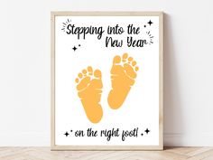 a poster that says, stepping into the new year on the right foot and stars above it