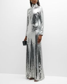 SIMONMILLER Sequin Sculpty High-Collar Maxi Dress Corset Mermaid Wedding Dress, Wedding Dress Fishtail, Sequin Coats, Ribbed Sweater Dress, Simon Miller, Usa Dresses, Dress Crafts, Poplin Dress, Wedding Dresses Plus Size