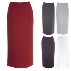 "Smart long ladies skirt 34\" length, suitable for formal and casual occasions.  Double stitching detail on the front. This skirt has a pleated split / vent on the back. The stunning  skirt is fully lined in high quality viscose lining No elastication on the waistband Fabric Main: 100% Polyester; Lining: 100% Viscose Length (Approx): 34\" / 86.5cm" Fitted Maxi Skirt For Office, Formal Pencil Midi Skirt, Classic Fitted Maxi Skirt For Formal Occasions, Elegant Formal Pleated Pencil Skirt, Formal Fitted Red Maxi Skirt, Stretch Full Length Pencil Skirt For Work, Elegant Formal Pleated Skirt, Classic Long Pencil Skirt In Solid Color, Lined Workwear Pencil Skirt