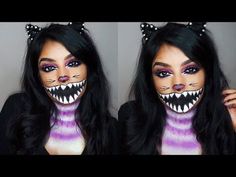 Cat Costume Makeup, Cheshire Cat Makeup, Cat Makeup Tutorial, Cheshire Cat Halloween, Unique Halloween Makeup, Cat Halloween Makeup, Youtube Halloween, Makeup 2017