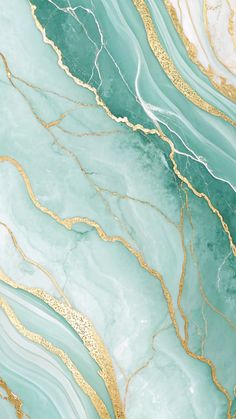 an abstract marble background with gold and green accents on the top right hand corner, in shades of teal