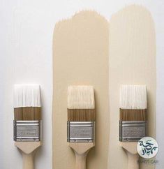 three paintbrushes are lined up against the wall