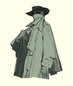 a drawing of a man in a hat and trench coat