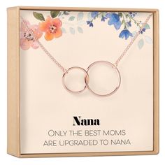 Buy Any 2 Items, Get 10% Off + Free Shipping w/ code AVA10 Not all moms become grandmothers only the best ones are upgraded to Nana. Show your love for Nana with this beautiful interlocking circle design symbolizing the connection between generations. The elegant piece is designed to sparkle and make Nana feel like the queen she really is. JEWELRY DETAILS MATERIAL: Gold Plated / Silver Plated / Rose Gold Plated PENDANT MEASUREMENTS: 12 mm CHAIN LENGTH: 18” chain + 2” chain extender CLASP STYLE: Nana Necklace, Grandmother Necklace, Dear Ava, Spa Gifts Set, Jewelry Details, Necklace Rose Gold, Nana Gifts, Spa Gift, No Code