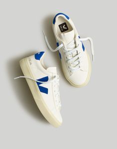 Founded in Paris, Veja makes eco-friendly sneakers that don't look eco-friendly (aka, they're feel-good shoes without the crunch factor). These colorblock low-tops are made in Brazil from sustainable materials, including chrome-free leather and soles constructed of wild rubber from the Amazonian Rainforest.Not sure what your European shoe size is? Our size chart will help you out.Leather upper.Rubber sole.Imported.Madewell.com only. Veja Sneakers Aesthetic, Cute Womens Sneakers, Shoe Inspo Aesthetic, Cute Veja Sneakers, White Veja Sneakers, Veja Sneakers V10, Veja Campo Sneakers, Vejas Campo Sneaker, Dressy Sneakers