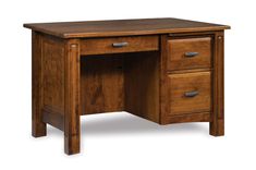 Amish Lexington Single Pedestal Three Drawers Desk with Unfinished Backside Solid Wood Computer Desk, Wooden Desk With Drawers, Small Wooden Desk, Work Office Ideas, Wooden Desks, Iron Drawer Pulls, Wood Computer Desk, Cherry Stain, Quarter Sawn White Oak