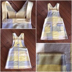 four pictures of how to sew a dress on a sewing machine, including the front and back