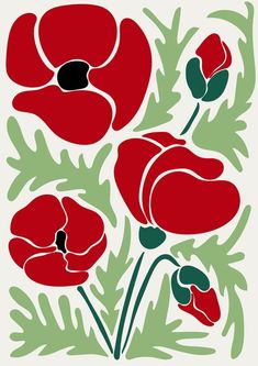 Trendy floral retro poster with red poppies Poppy Simple Drawing, Illustration Fleur, Poppy Poster, Poppy Illustration, Poppy Flower Design, Red Poster, Printable Wall Collage, Matisse Poster, Ceramic Bakeware