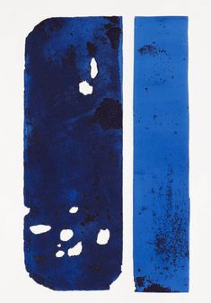 two pieces of blue and white painted on paper