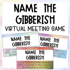 name the gibberish virtual meeting game with four different colors and text on it