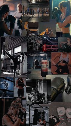 a collage of photos with boxing gloves