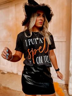 I Put A Spell On You Halloween Tee-Graphic Tee-Kate & Kris Cute Witch Costume, Witches Costumes For Women, Witch Costumes, Halloween Graphic Tees, Witch Outfit, Witch Costume, Vinyl Shirts, Halloween Tees, Heather Black