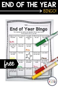 end of the year bingo game with two pens