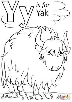 the letter y is for yak coloring page with an image of a yak