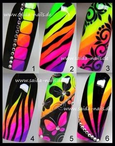 Neon Powder Nail Art Designs, Neon Powder Nails, Neon Powder Nail Art, Neon Nails Designs, Trendy Summer Nails 2023, Pigment Nail Art, Trendy Summer Nails, Neon Nail Art