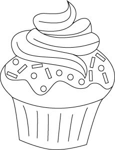 a cupcake with chocolate frosting and sprinkles on top coloring page