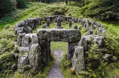 an aerial view of stonehenge in the woods