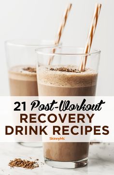 Need to get your energy back after a killer workout? Try one of these delicious and healthy 21 Post-Workout Recovery Drink Recipes. #drinkrecipes #workout #healthyrecipes #postworkout #skinnyms Post Workout Drink Recovery, Diy Post Workout Drink, Post Gym Smoothie, Post Workout Protein Shakes For Women, Recovery Smoothie Post Workout, Post Workout Protein Shake Recipes, Preworkout Drink Homemade, Post Work Out Protein Shake, Post Gym Protein Shake