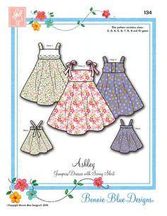 "Ashley", Jumpers/Dresses with Swing Skirt. Low elastic back w/easy fit. Swing style full skirt is fitted without gathers for a smooth look. Shoulder straps, ribbon tied straps or center back straps for lots of options. No buttons & No skirt placket! Doll Dress Patterns Free Printables, Doll Dress Patterns Free, Bonnie Blue, Toddler Dress Patterns, Big Girl Dresses, Beau Film, Blue Patterns, Baby Pattern, Farmhouse Fabric