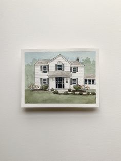 a watercolor painting of a white house