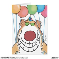 a birthday card with an image of a tiger wearing sunglasses and holding balloons in his mouth