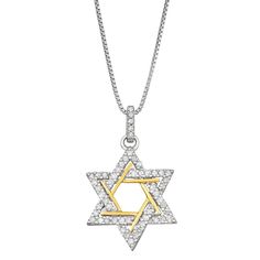 10k Gold Over Silver 1/4 Carat T.W. Diamond Star Pendant Necklace, Women's, Size: 18"", White Silver Diamond Star Of David Necklace, Silver Diamond Necklace In Star Of David Shape, White Star Of David Jewelry For Anniversary, Star-shaped Diamond Necklace With Diamond Accents, Diamond White Star Necklace With Diamond Accents, Diamond White Star-shaped Necklace With Diamond Accents, White Gold Diamond Necklace Star Of David Shape, White Gold Diamond Necklace With Star Of David, White Gold Diamond Necklace In Star Of David Shape