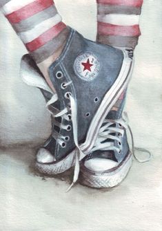 Blue Converse, A Drawing, Original Watercolor Painting, Art Studios, Converse Shoes, Art Classes, Original Watercolors