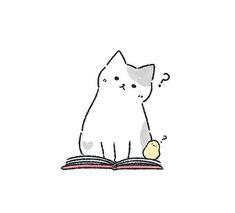 a white cat sitting on top of an open book